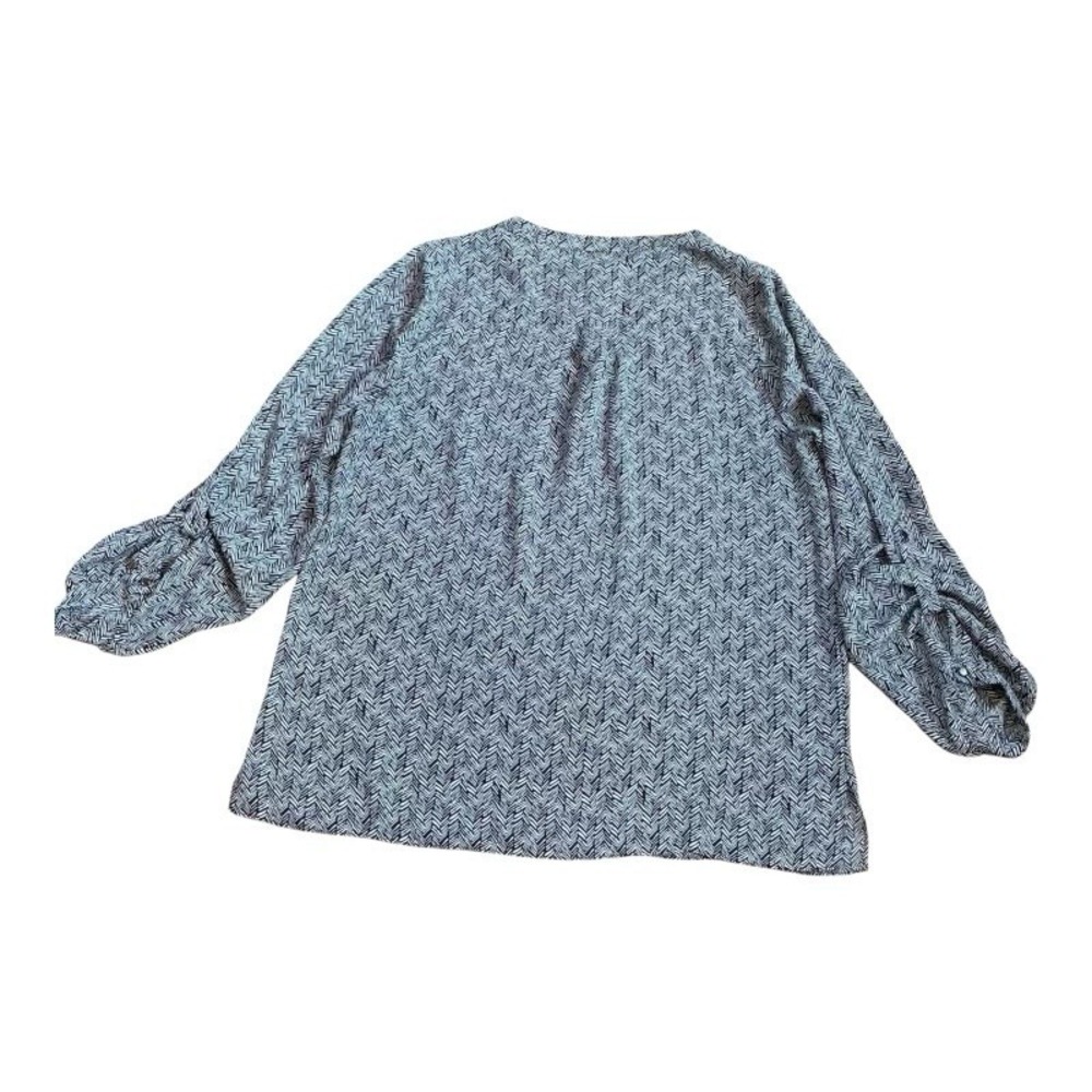 Laundry By Shelli Segal Woman‎ Popover Blouse XL Black White AOP Roll Tab Sleeve - Picture 2 of 5